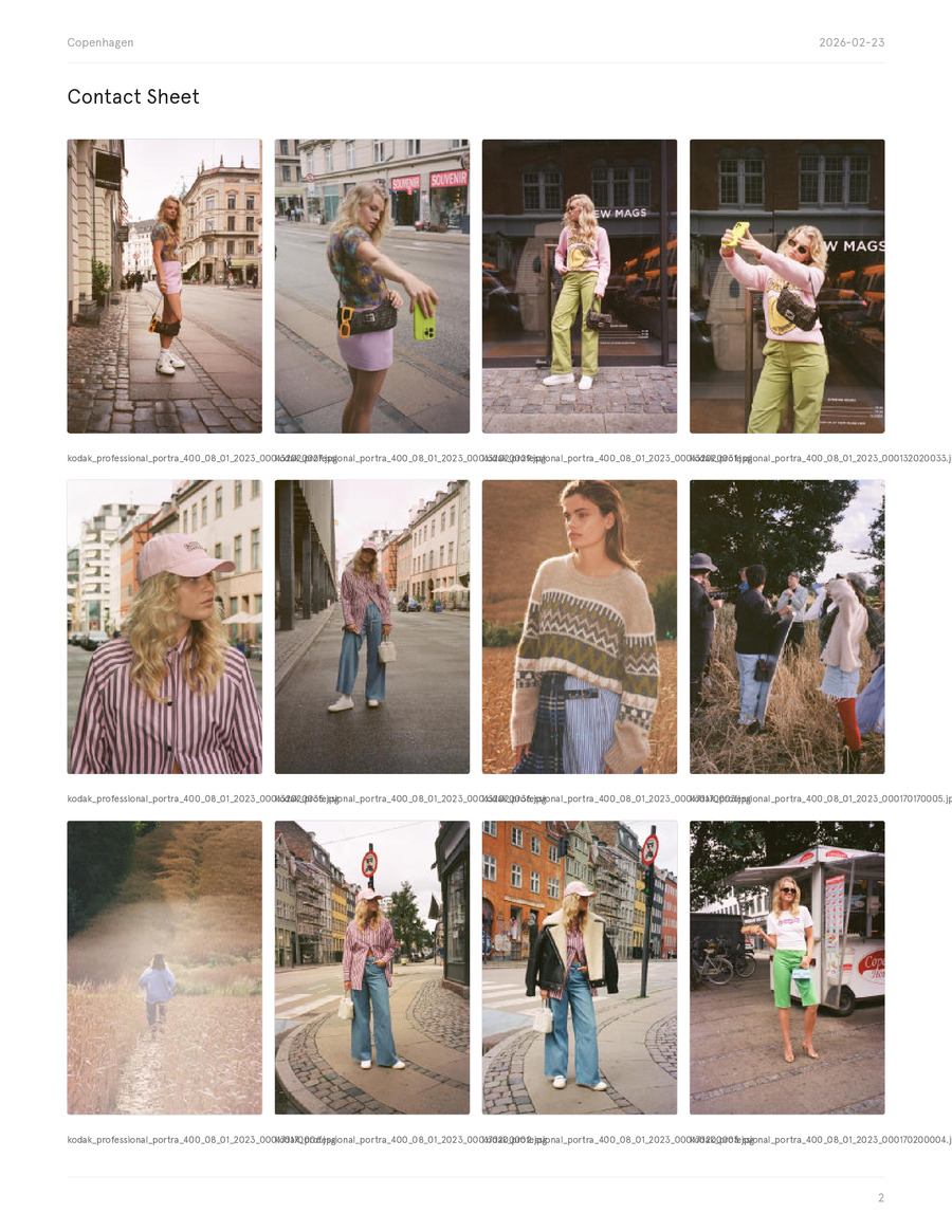 Contact sheet showing thumbnail grid of delivered images